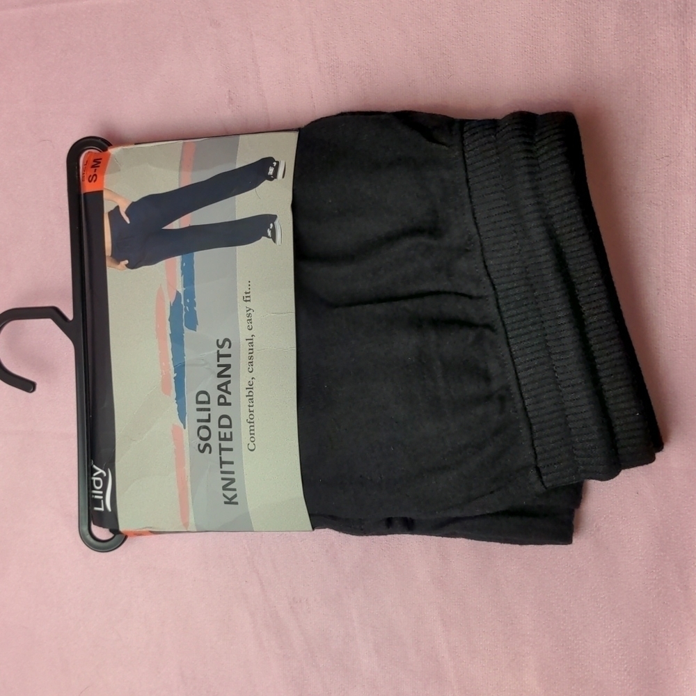 Lildy Black Solid Knitted Lounge Pants with Pockets Size Small/Medium